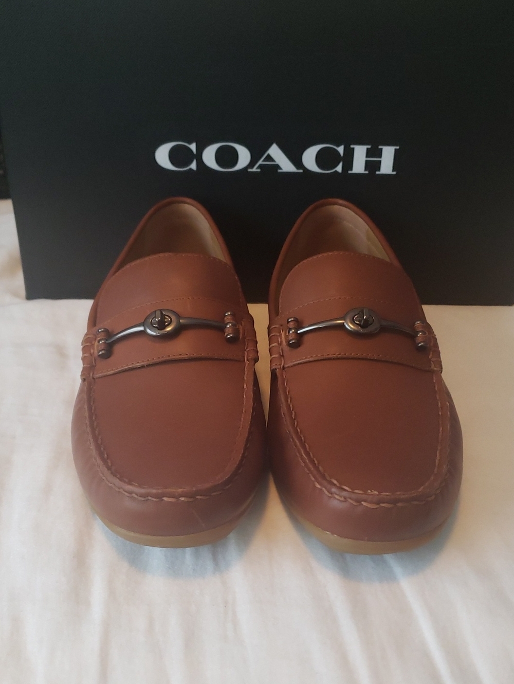 Coach Men's Brown Leather Bit Loafers with Metal Accent